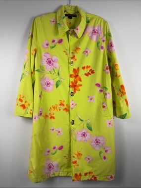 Ralph Lauren Black Label Chartreuse Floral Trench Rain Coat Jacket 14